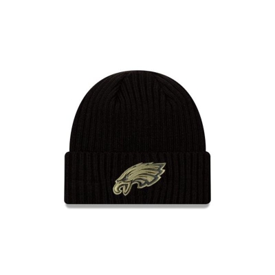 Black Philadelphia Eagles Hat - New Era NFL Salute To Service Cuff Knit Beanie USA0349871